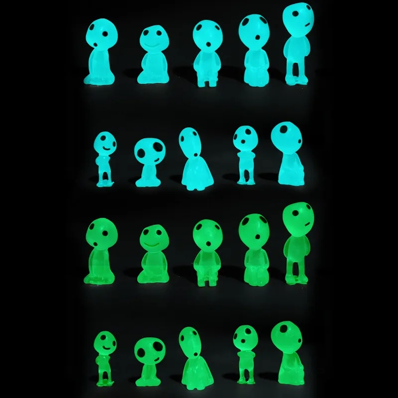 10Pcs Luminous Elves Mini Figures Fish Tank Decor Kodama Glow in The Dark Figures Garden Micro Flower Potted Landscape Ornament