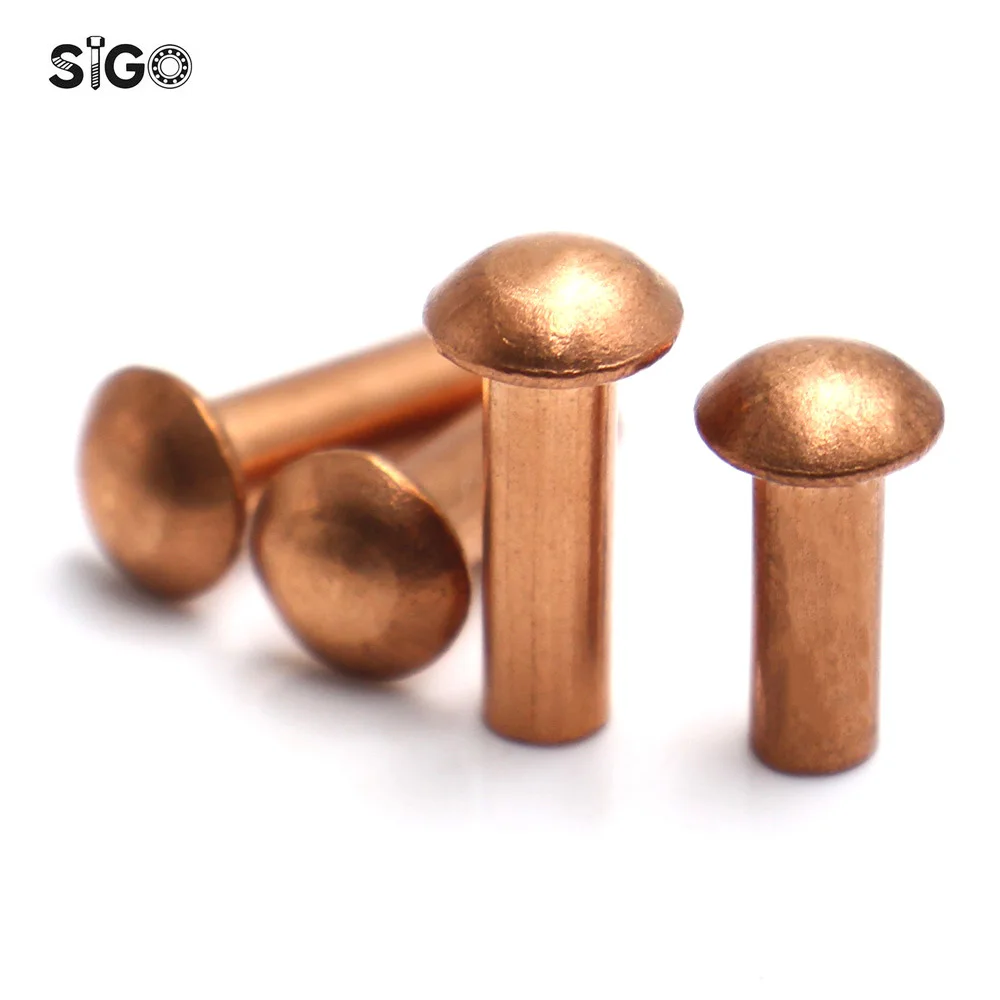 Pure Copper Solid Round Rivets Hammer Type Domed Cap Copper Rivets M1.5-m8