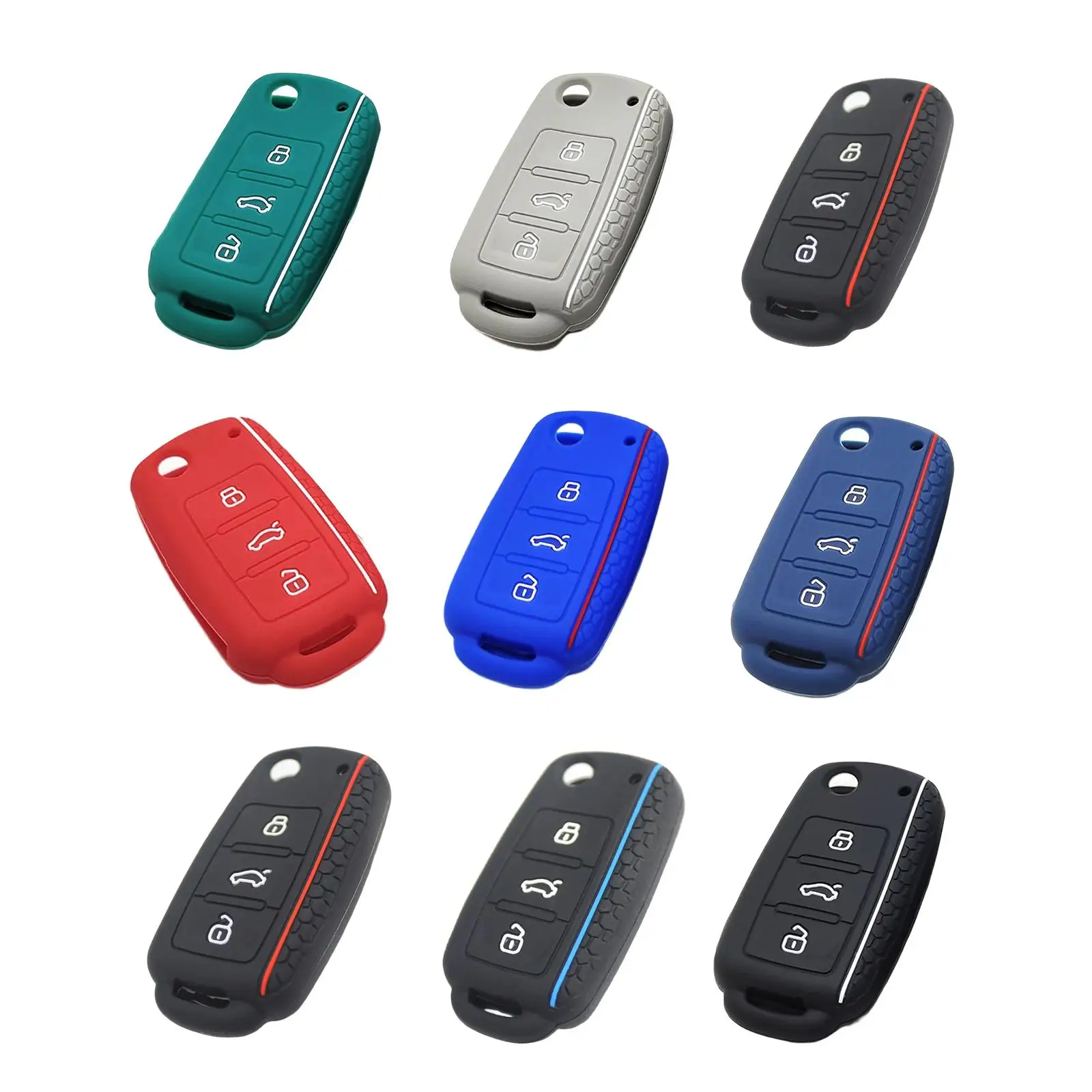 Car Remote Key Fob Cover Jacket Protector Silicone Textured Key Sleeve for VW Phaeton and Tiguan
