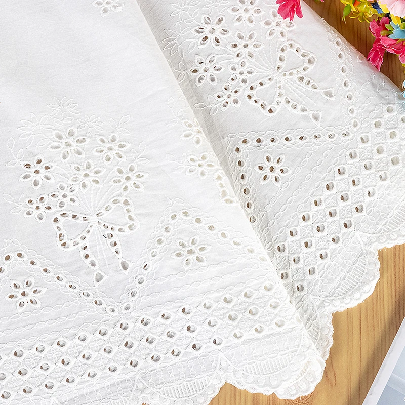 White Hollow Embroidery Lace Fabric, 100% Cotton, Wedding Dress, Fashion Clothing, Skirt Fabric