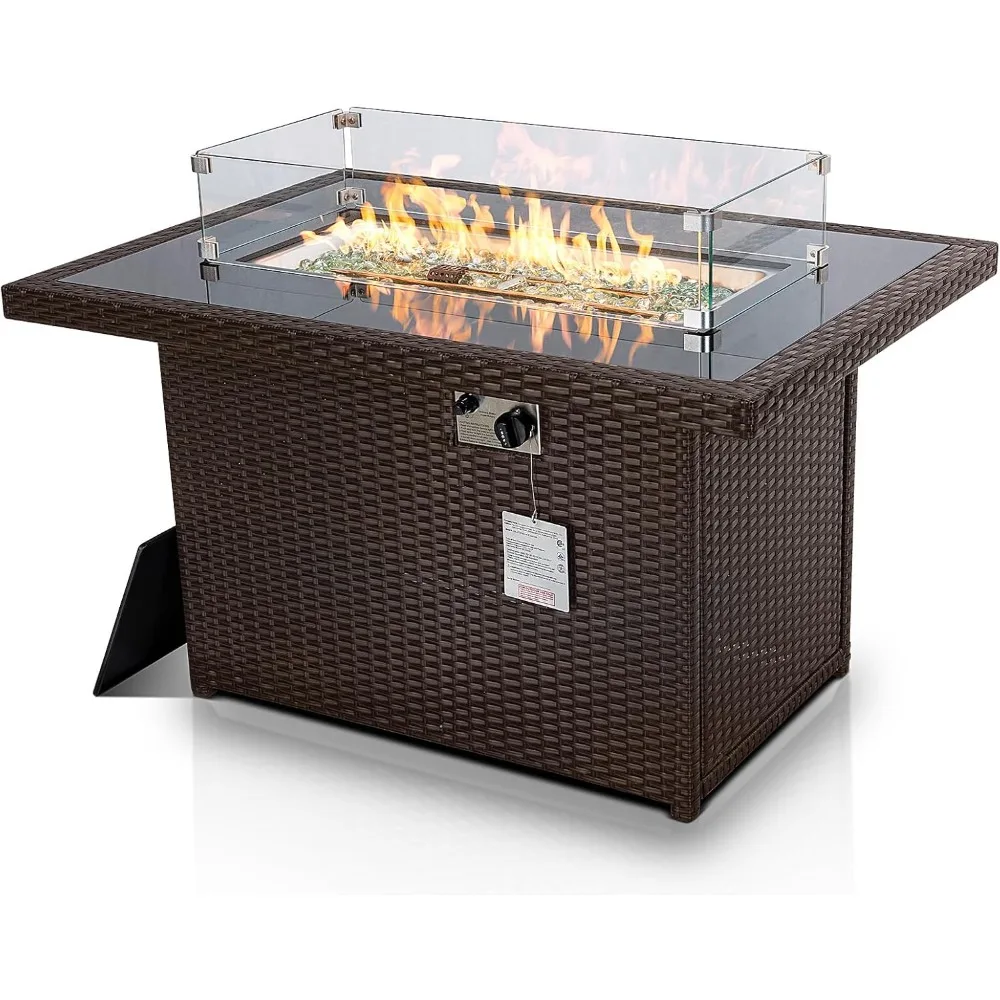 

Wicker 43" Patio Outdoor Propane Fire Pit Table with Waterproof Cover 55,000 BTU Auto-Ignition Gas Fire Pit Table