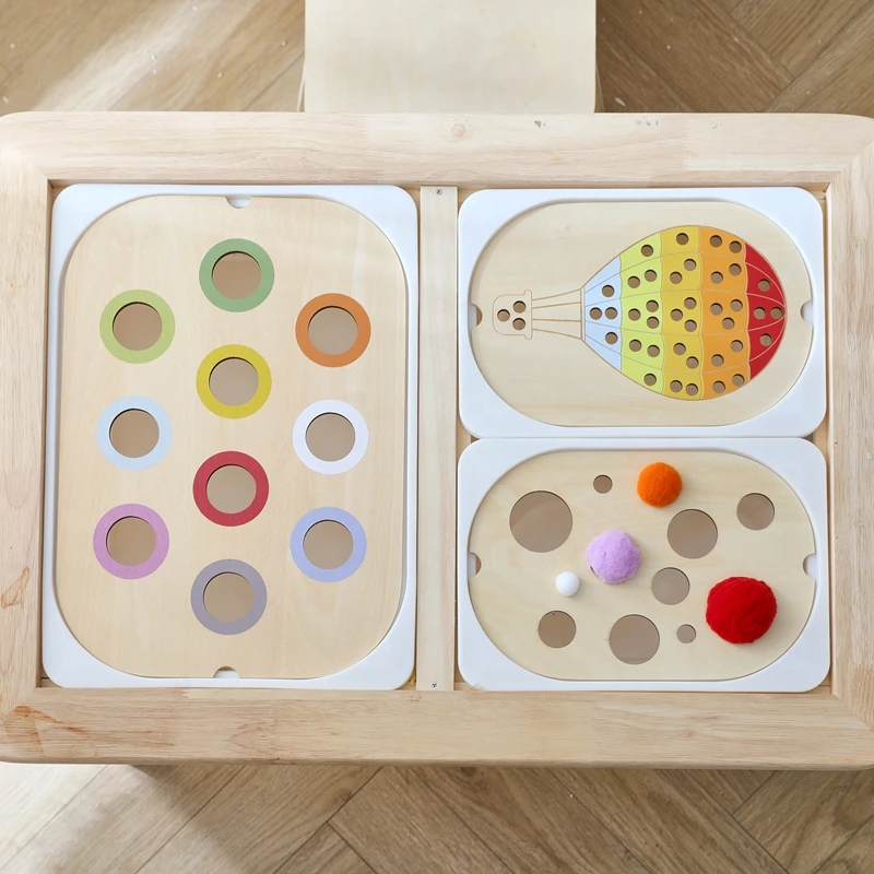 

Children's Montessori Sensory Table Board Wooden Colorful Ball Game Early Learning Toys Children's Hand Fine Motor Training Gift