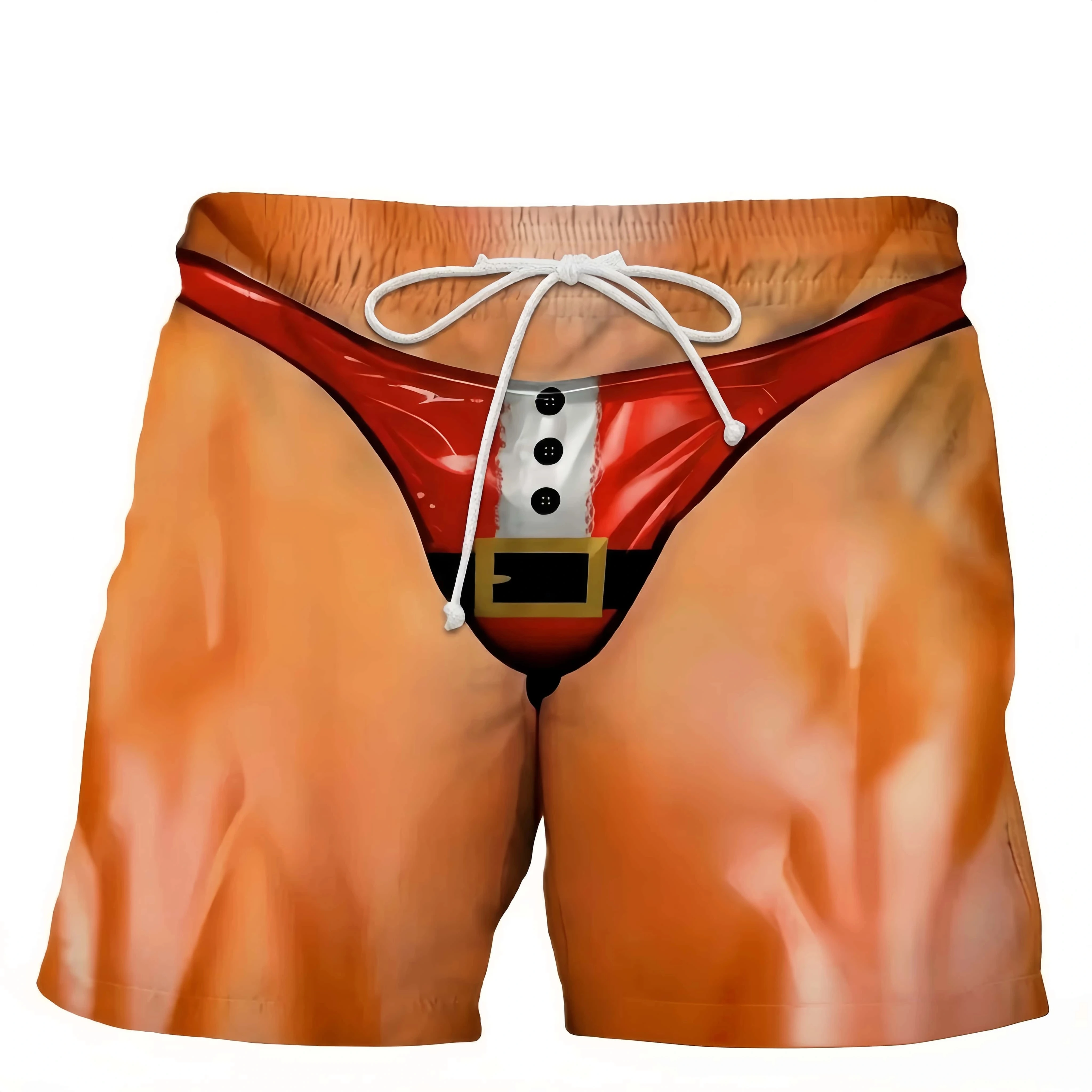 Unisex Funny 3D Print Shorts Novelty Fake Bikini Optical Illusion Shorts Quick‑Dry Beach Swim Trunks Holiday Party Casual Shorts
