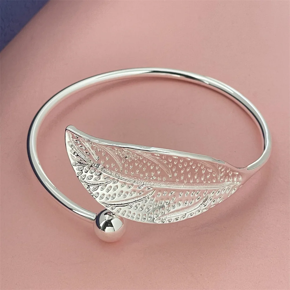 ANDARA Wholesale Trendy 925 Sterling Silver Bangles Bracelet Round Heart Open For Women Fashion Jewelry adjustment Cuff wedding