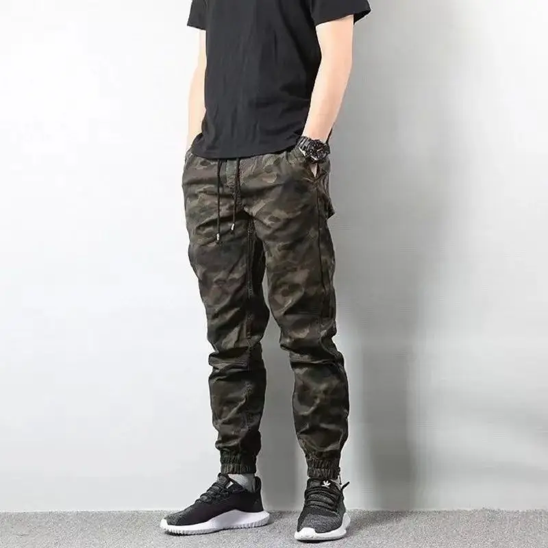 Big Size Man Camouflage Tactical Cargo Pants Spring Summer Elastic Waist Male Streetwear Fashion Baggy Wide Trousers