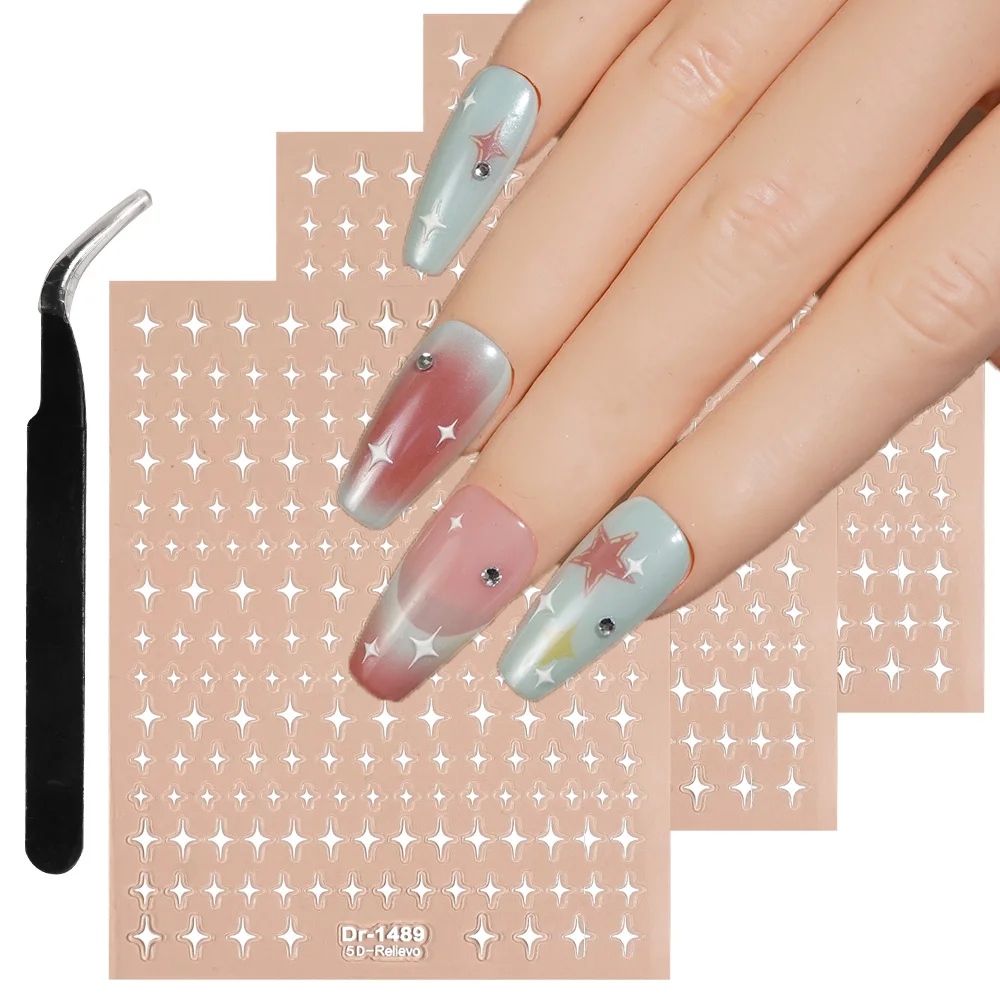 

1/5/10PCS Star 5D Embossed Nail Stickers Japanese Ins Style Starburst Relief Nail Art Decals for Women DIY Manicure Decorations