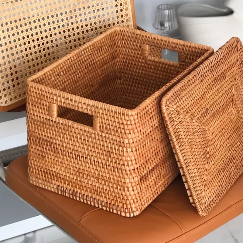 Rattan Woven Laundry Basket Handmade Large Capacity Portable Clothing Box Stylish Organization for Indoor Households