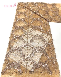 High-End High Quality Luxury French Handmade Embroidery Heavy Groom Lace Fabric African With Sequins Fabric For Wedding Dress