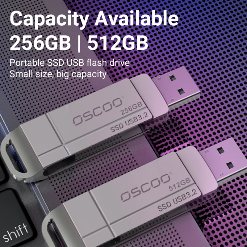 OSCOO-Clé usb 3.2 su001, support à mémoire de 256gb 512gb, lecteur flash externe ssd, génération 1 et type c, vitesse de lecture jusqu'à 550 mbumental