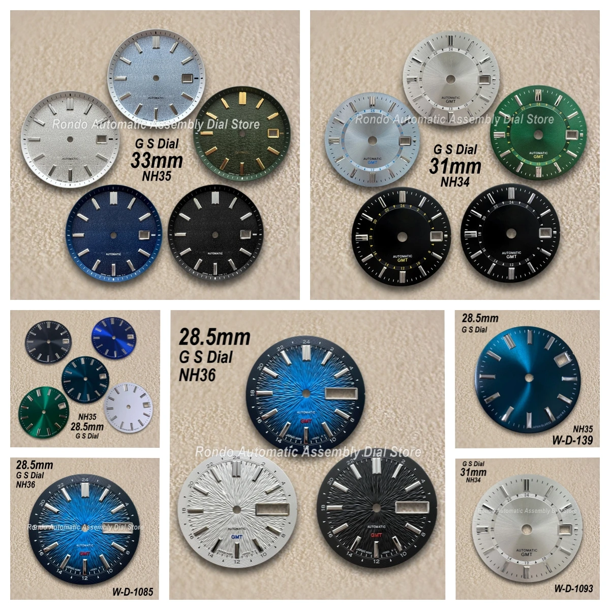

28.5mm/31mm/33mm New Style GS Logo GMT Dial For NH34/NH35/MH36 Movement Sunburst/Matte Watch Modification Accessories