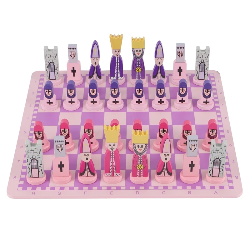 Travel Chess Set with Chess Board Educational Toys for Kids and Adults Pink