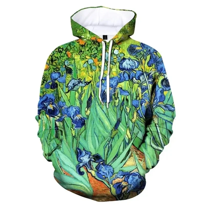 Oil Painting 3D Printing Swearshirt Vintage-inspired Hoodie Streetwear Men's Starry Sunflower Autumn New 2024 Oversize Hoodies