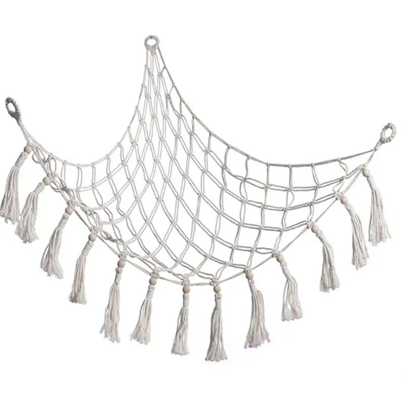 Corner Stuffed Animal Storage Hammock Macrame Toy Net with Tassels Boho Hanging for Plush Toys Nursery Kids Room Wall Decor - view 5