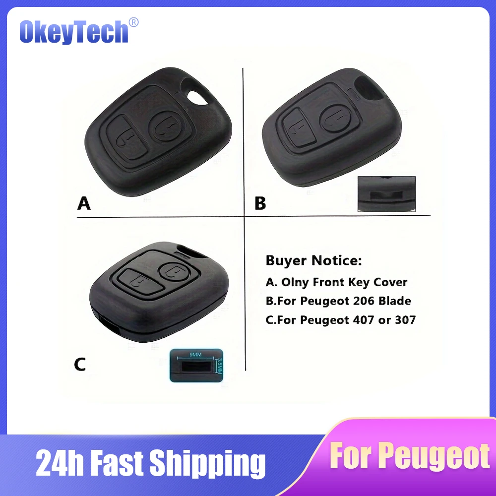 

OkeyTech Car Accessories Remote Key Car Key Fob Case Replacement Shell Cover for Peugeot 107 206 207 306 307 407 Without Blade