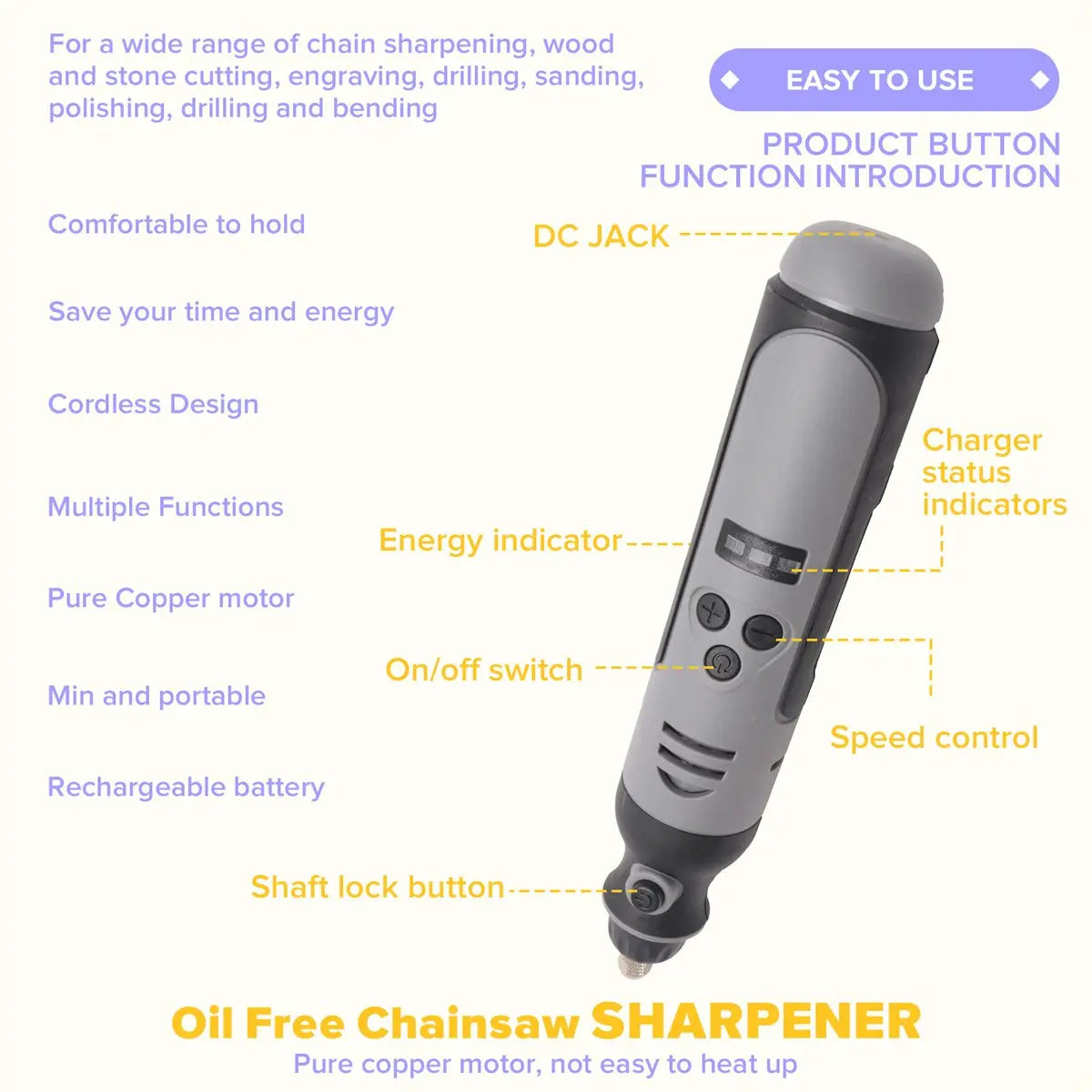 

Электрическая беспроводная точилка для цепей бензопил AA49, портативный набор для заточки цепей, высокоскоростная заточка ​ Инструмент для заточки цепей бензопил