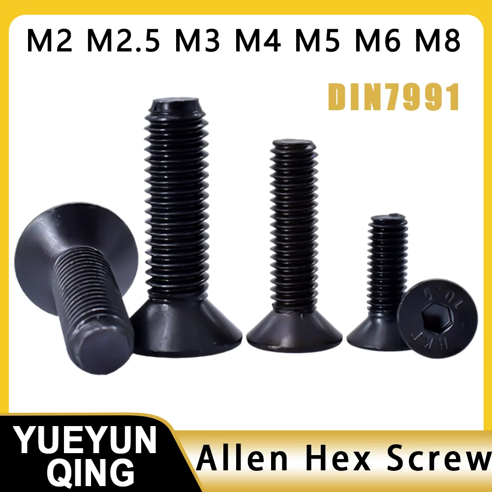 Allen Hex Screw DIN7991 M2 M2.5 M3 M4 M5 M6 M8 Black Grade 10.9 Steel Hexagon Hex Socket Head Flat Countersunk Bolt Screws
