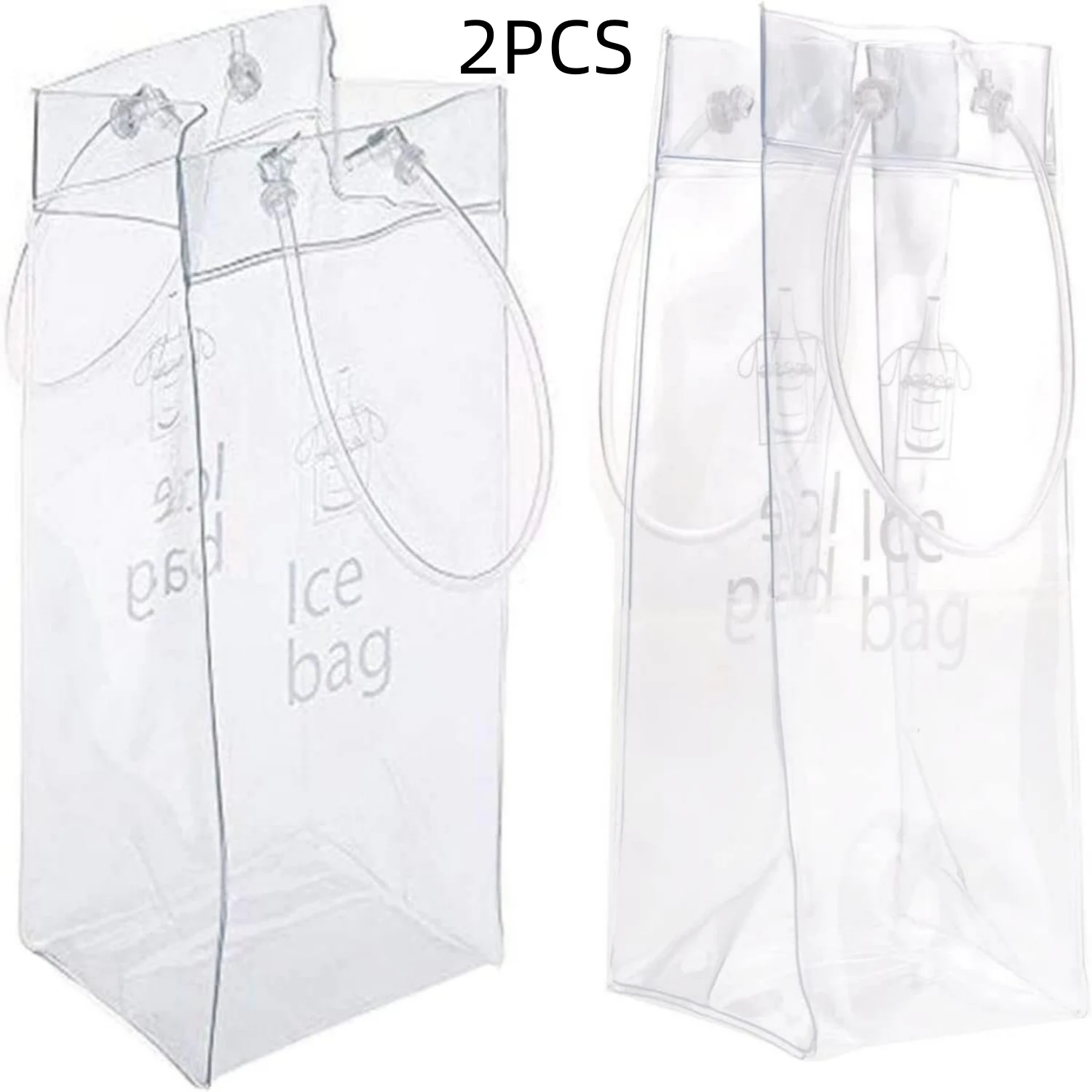2 Stück Wein-Eisbeutel, Bier-Kühltasche, tragbarer, zusammenklappbarer, transparenter PVC-Weißwein-Kühler-Eisbeutel für Outdoor-Partys und kalte Getränke