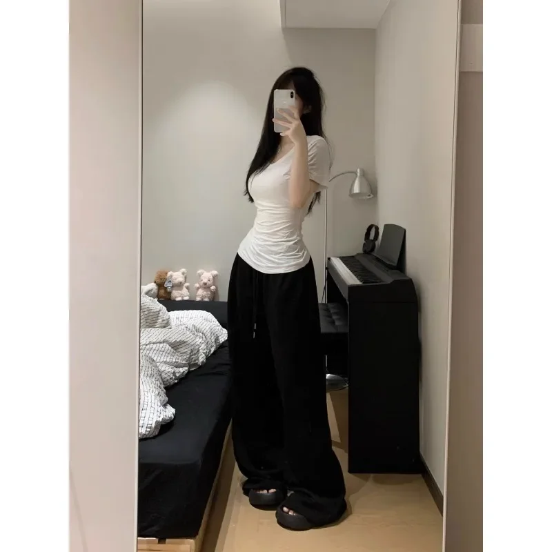 Grey Sweatpants Wide Leg Pants Women Casual Oversize Sports Trousers Korean Fashion Streetwear Vintage Straight Joggers