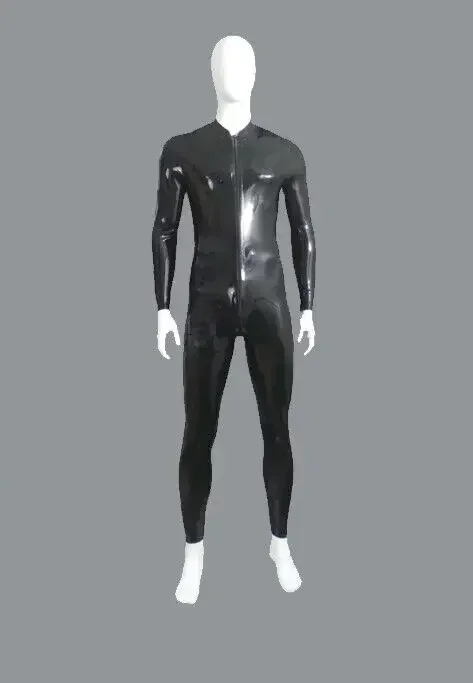 100% Rubber Latex Men's Catsuit Classic Bodysuit Cosplay Jumpsui Zentai Tights Front Zipper 0.4MM S-XXL