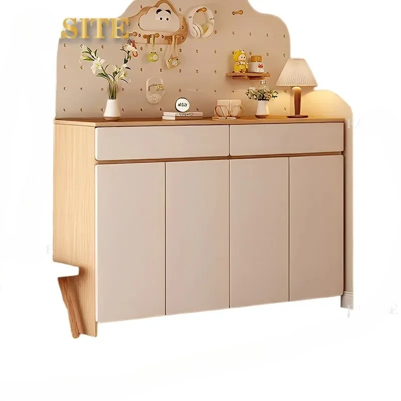Solid Wood Shoe Cabinet Wall Mounted Entryway Storage Large Capacity Multi Layer Porch Rack for Hallway Corridor Outside Door