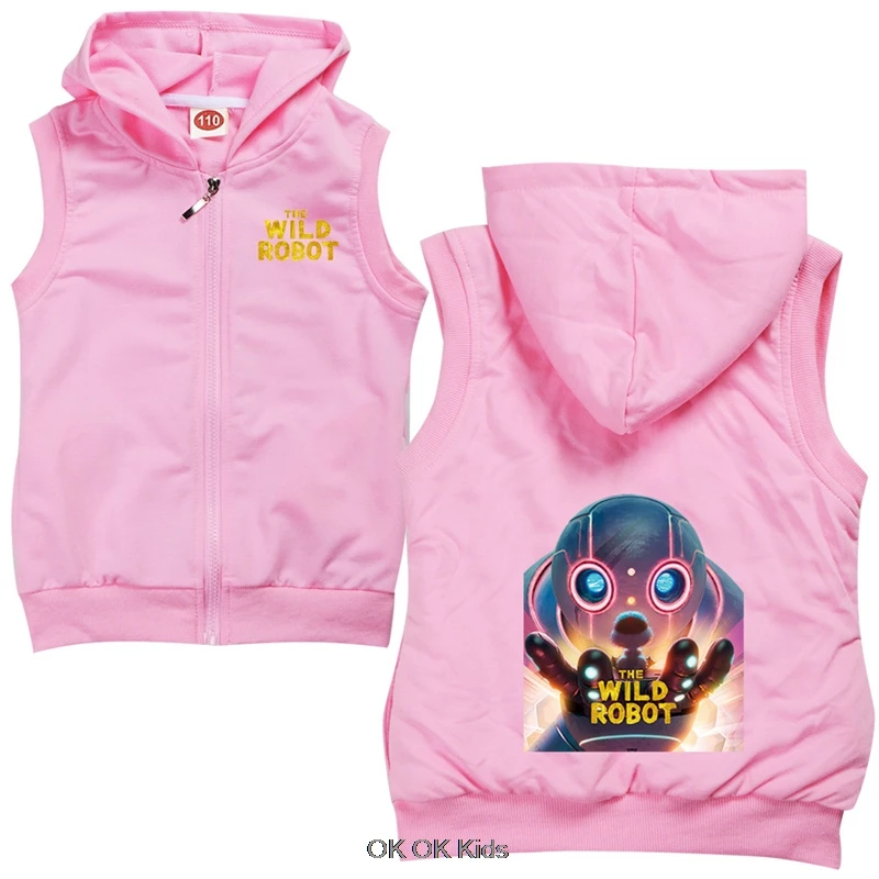 Spring AutummThe Wild Robot Children Clothes Kids Cartoon Clothing Set Boys Hoody Zipper Jackets Girls Hoodes Vest