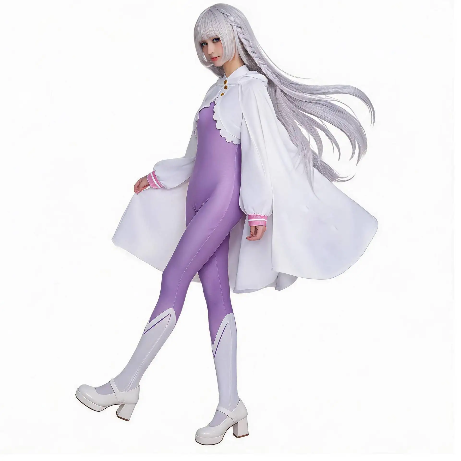 Perruque de cosplay Emilia, costume d'anime Re:Zero - Commencer une nouvelle vie dans un autre monde, Emiria, vêtements pour fête de Noël et d'Halloween