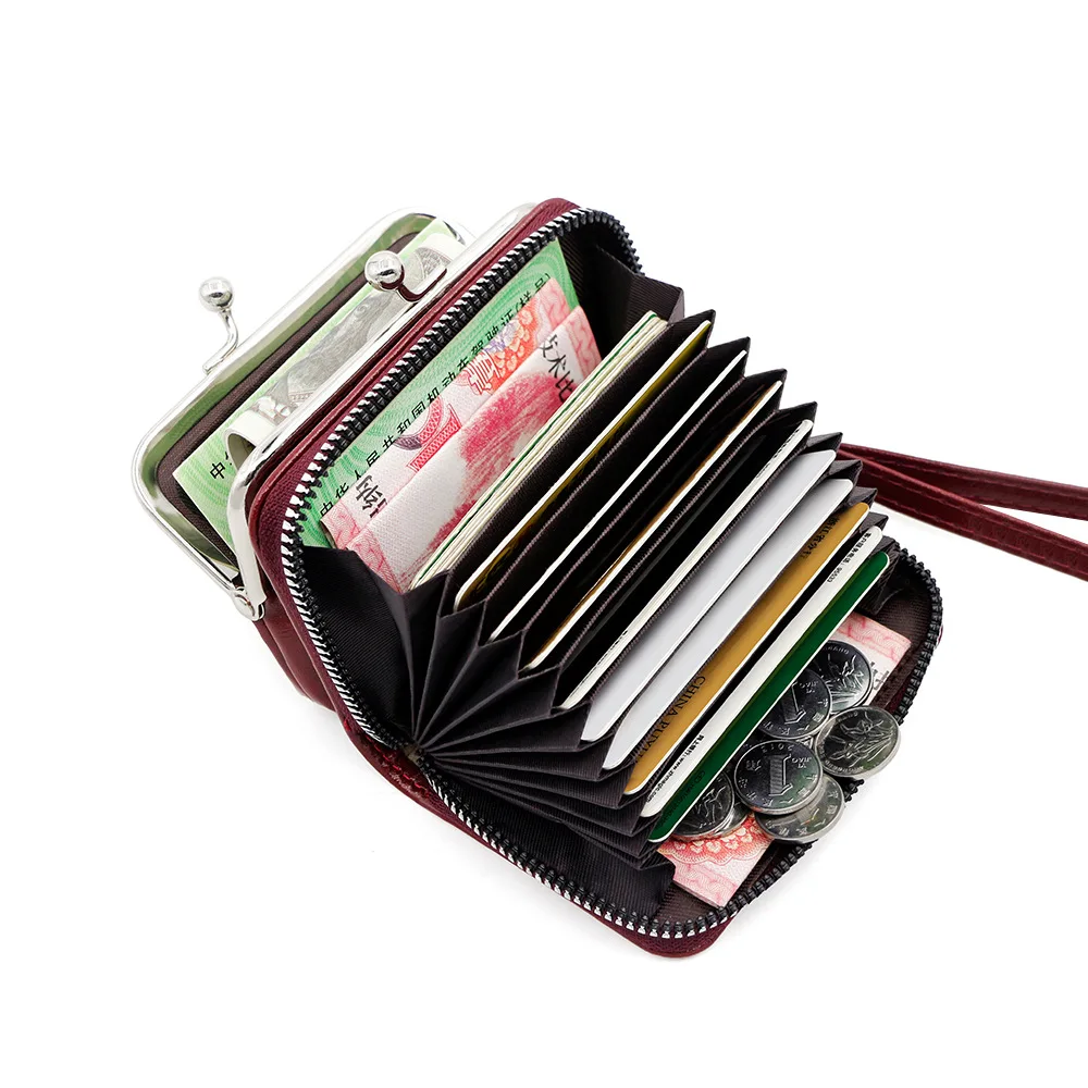 New Women's Wallet Wrist Strap Short Retro Style Coin Change Storage Bag Girls Portable Mini Card Holders Zipper Money Clip