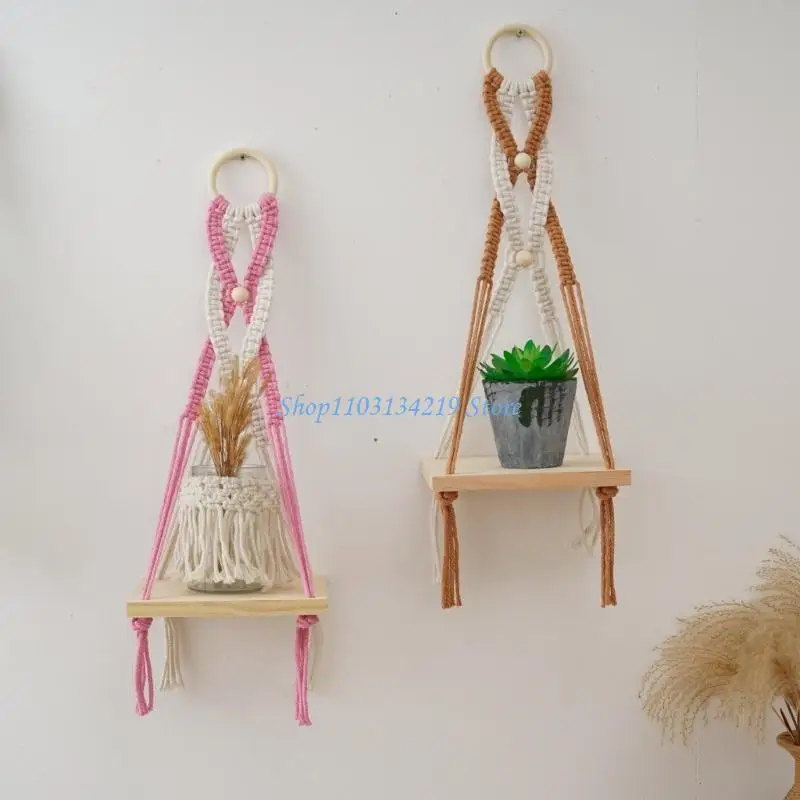 

N5KC Handmade Macrames Wall Hanging Shelves Decorative Storage Rack for Plant Books and Vases Household Organization