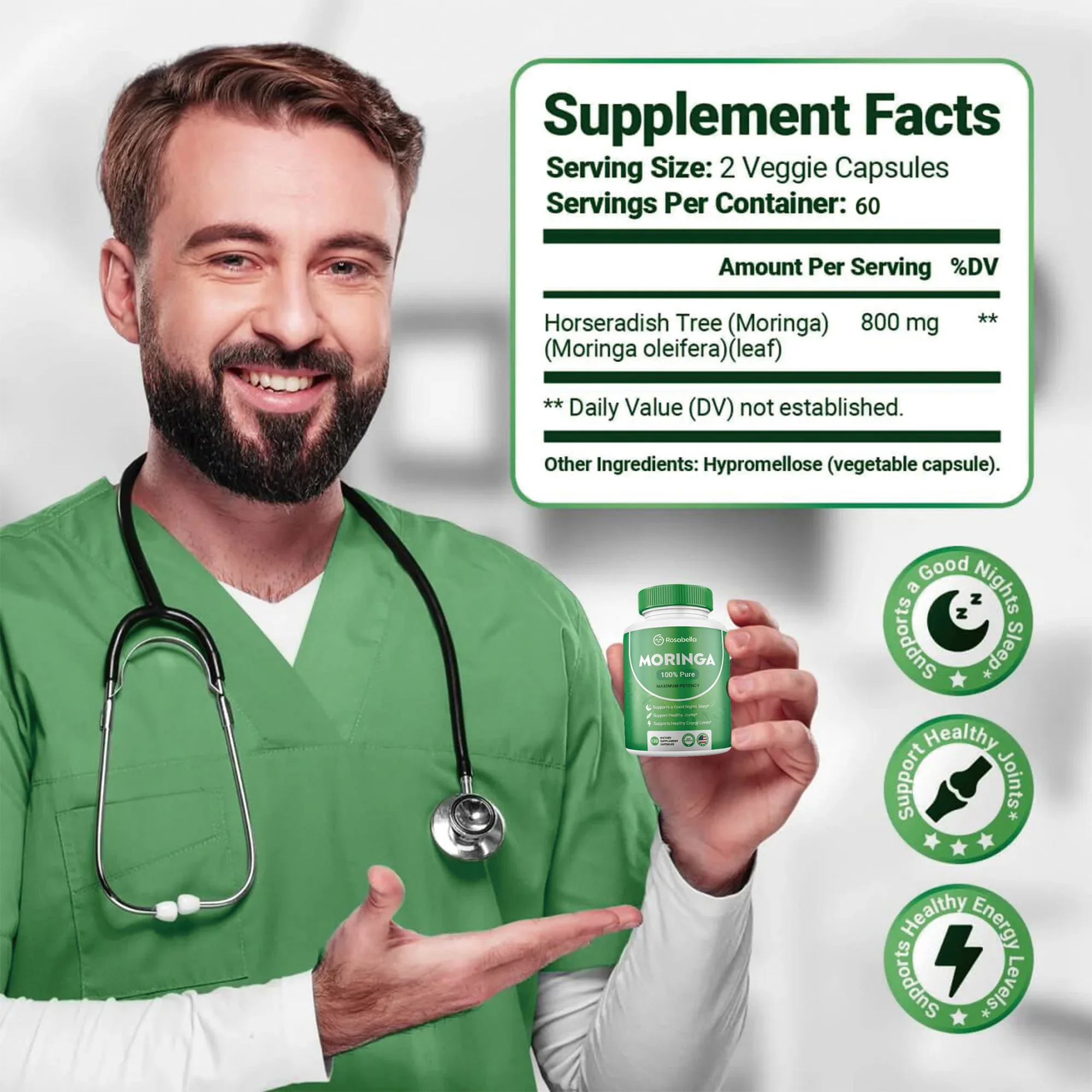 Moringa Capsules - Promote Metabolism Support Weight Loss Repairs Damaged Cells Alleviates Inflammation Cardiovascular Health