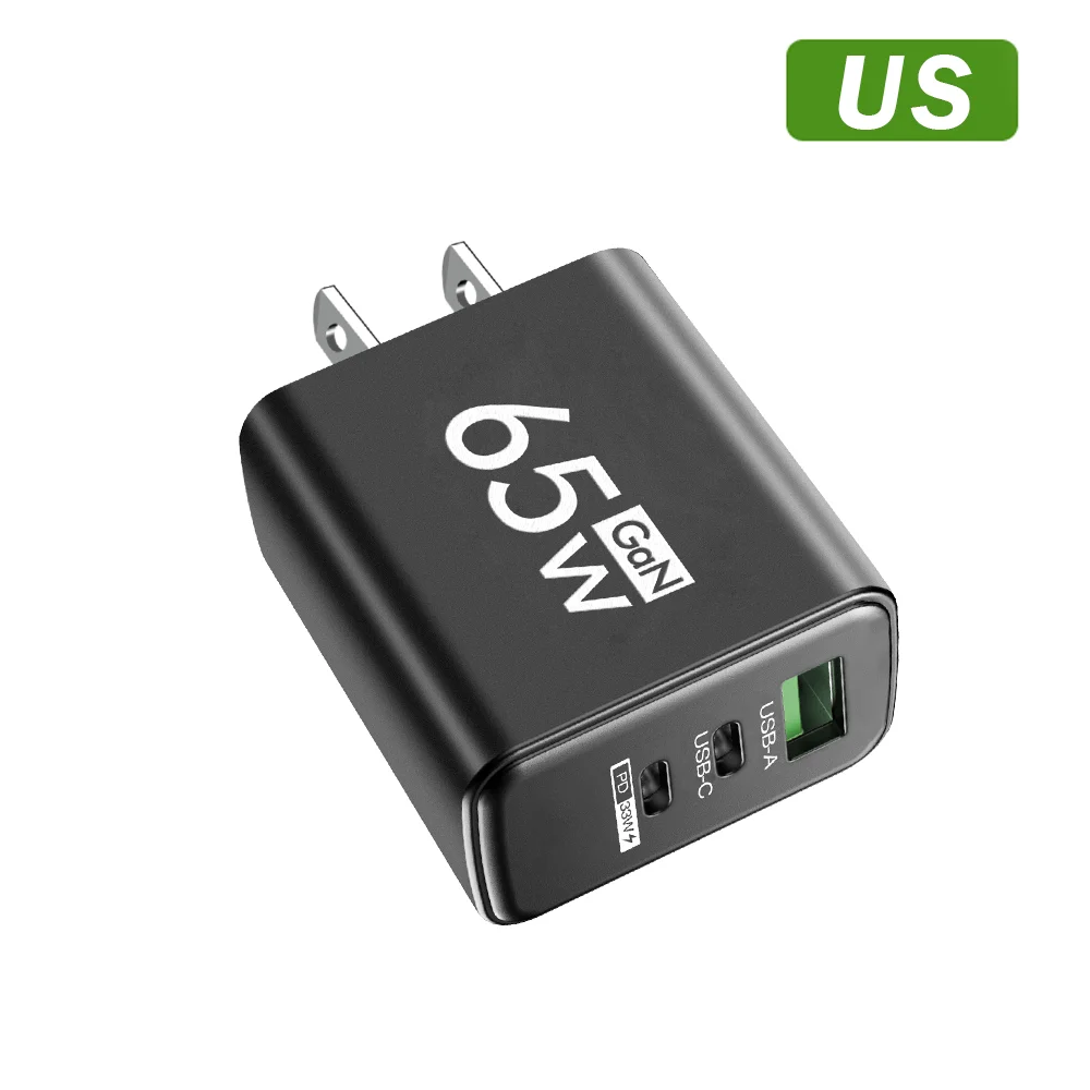 Insgesamt 65W GaN USB-Ladegerät Typ C PD 3 Anschlüsse Schnellladung Handy-Adapter Quick Charge 3.0 Für iPhone Xiaomi Samsung Huawei