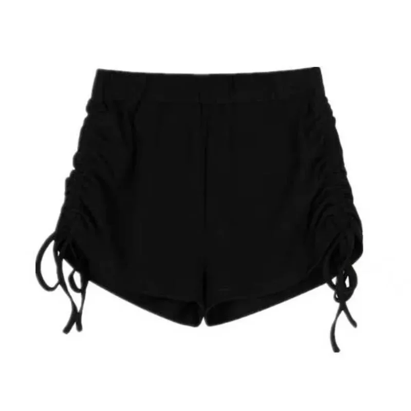 

Женские черные шорты с высокой талией, драпировкой и боковыми завязками, повседневные, облегающие, в уличном стиле