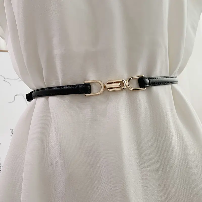 Fashionable Skinny PU Leather Alloy Buckle Custom Brand Design Thin Skinny Faux Leather Belt For Jeans Dress