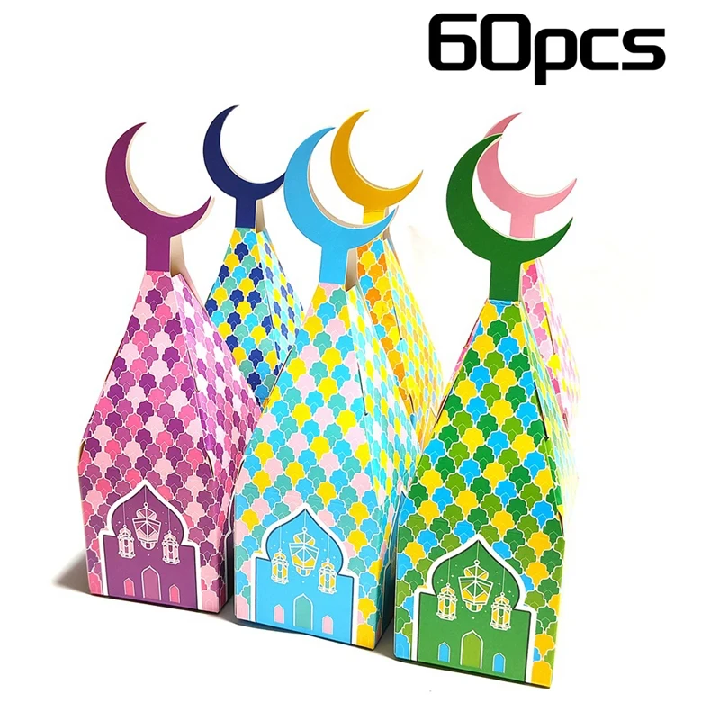 60 Piece Ramadan Eid Gift Boxes Moon Treat Box Paper Decorative Supplies For Festival Holiday Party Decorations For Candy Bag