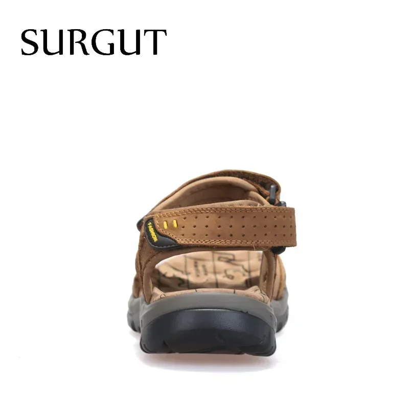 SURGUT Hot Sale New Fashion Summer Leisure Beach Men Shoes High Quality Leather Sandals The Big Yards Men\'s Sandals Size 38-48