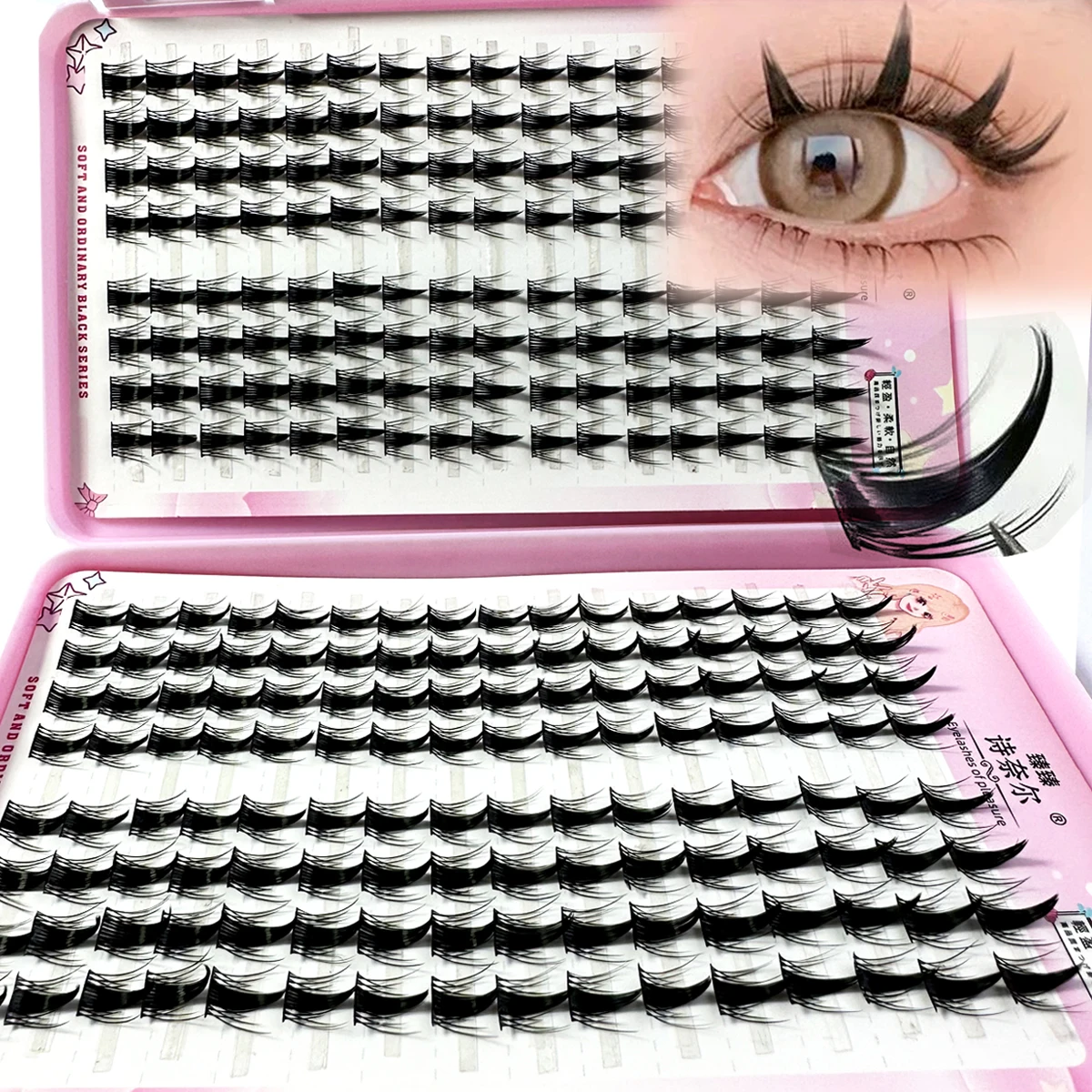 Individueller Manga-Fuchs-Augeneffekt, flauschige falsche Wimpern, wiederverwendbar, natürlich, dick, lang, einzelne Cluster-Wimpernverlängerung, segmentierte Augen – Detail 1