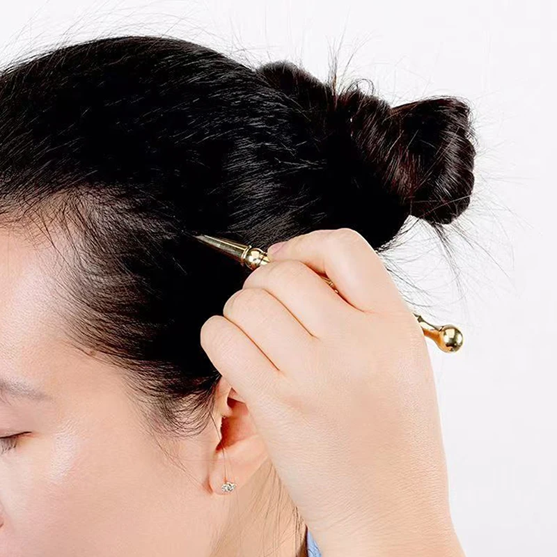 

Латунная массажная палочка для лица с двойной головкой, инструмент для ухода за кожей, ложка для акупрессуры, ручной роликовый массажер для тела, массажная планка