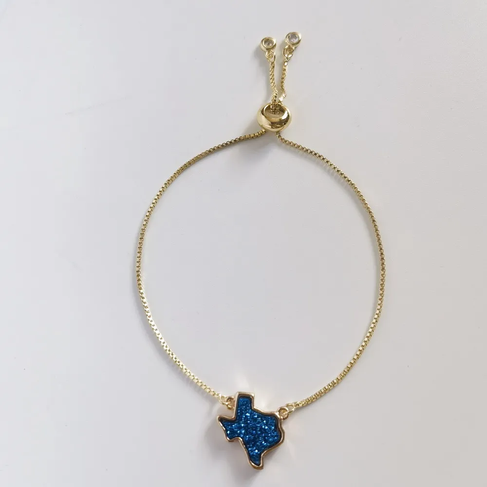 USA State Texas Druzy Adjustable Chain Bracelets for Women