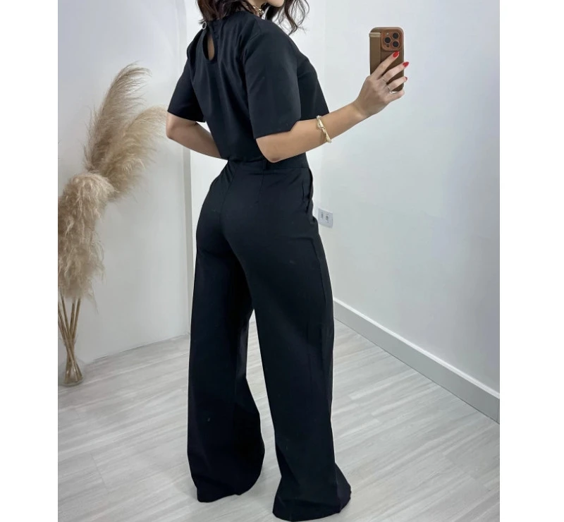 2 Piece Sets Womens Outfits Summer 2024 New Fashionable Short Sleeve Top and High Waist Wide Leg Suit Pants Suit Streetwear