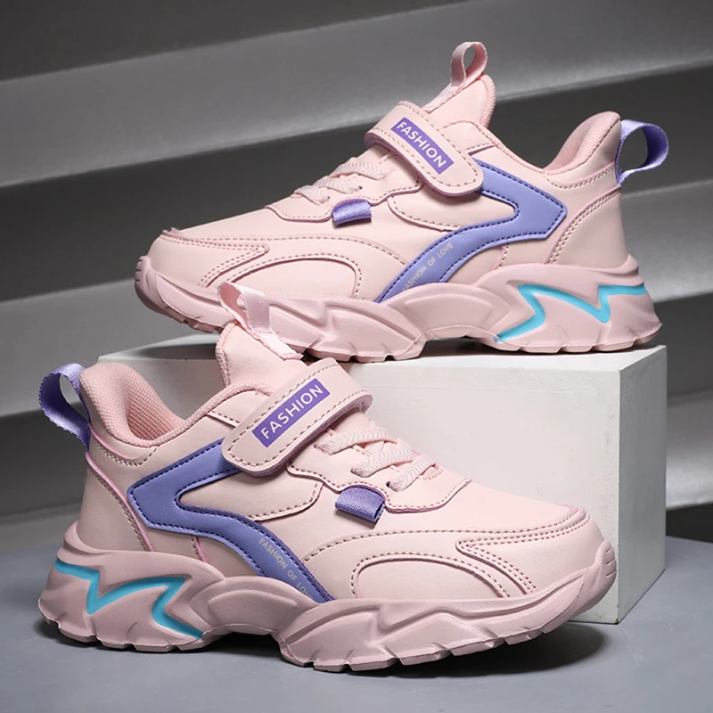 أحذية رياضية للفتيات أحذية رياضية للجري باللون الوردي قابلة للتنفس للأطفال مضادة للانزلاق أحذية رياضية مريحة للتنس والمشي بخطاف وحلقة #4