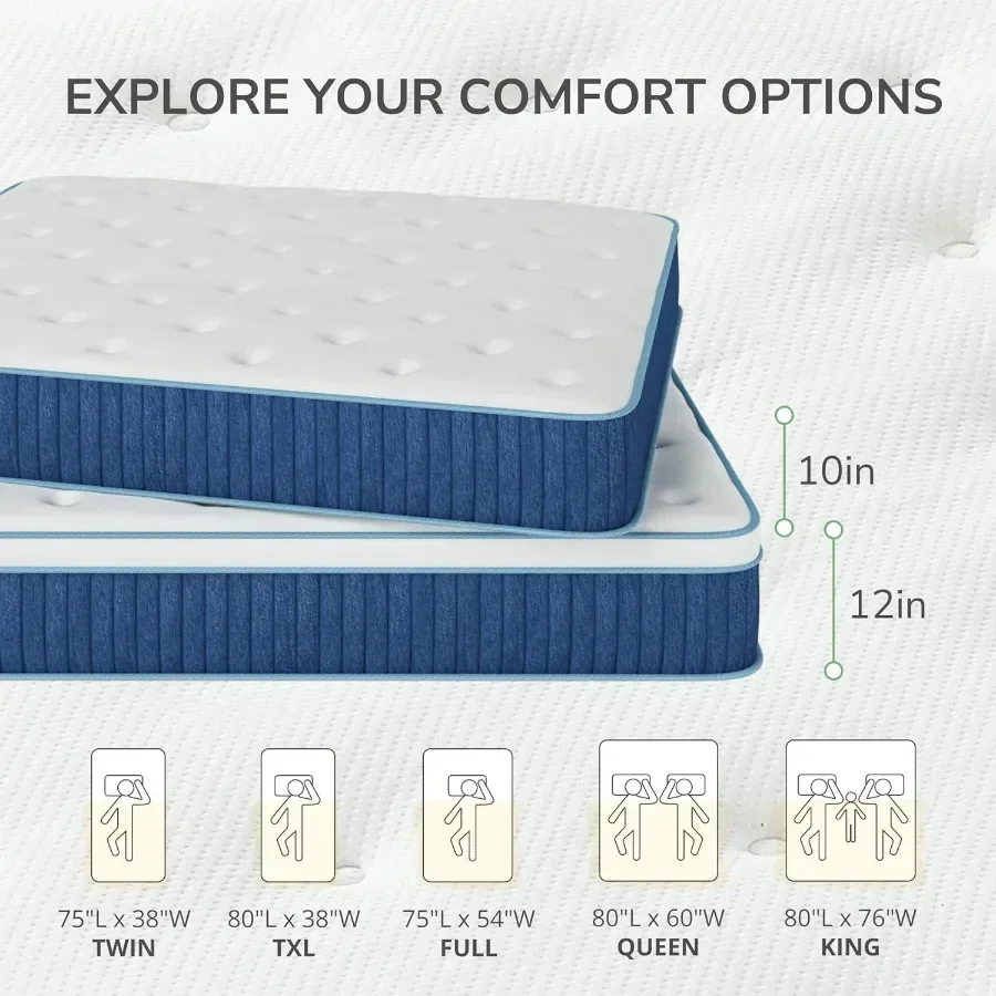 12 Inch Full Hybrid Mattress in A Box for Bedroom Use, Premium Foam and Coils, Neutral Gray, Medium Firm Support and Easy Setup,Local Shipping