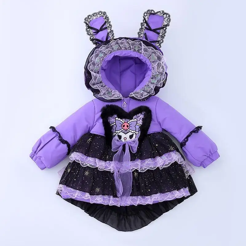 

Хлопковая пуховая куртка Sanrio Girl Lolita Kuromi My Melody, новая зимняя детская хлопковая куртка принцессы, зимнее плотное пальто