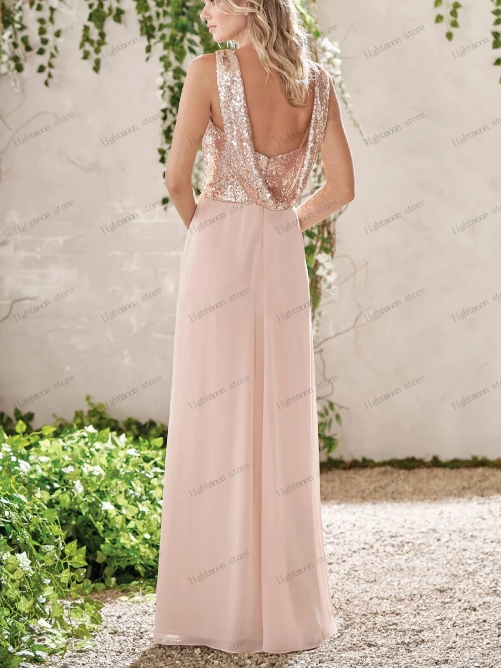 Elegante vestido De noche rosa, sin mangas, Espalda descubierta, apliques De lentejuelas, largo hasta el suelo, 2024