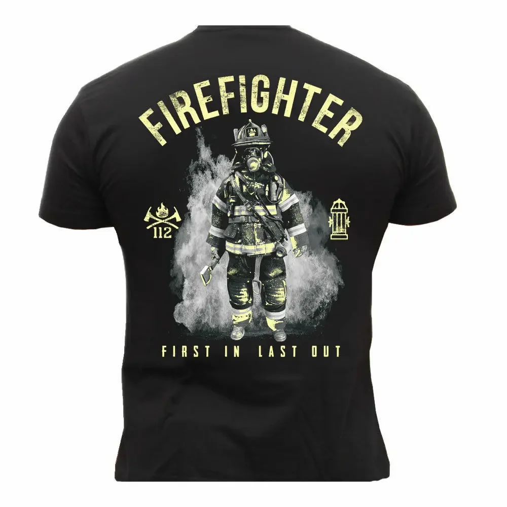 streetwear fashion vintage Summer Male Hot Sale Rescue Point Firefighter Fireman Men\'s Short Sleeve T-Shirt Two Sides Printed