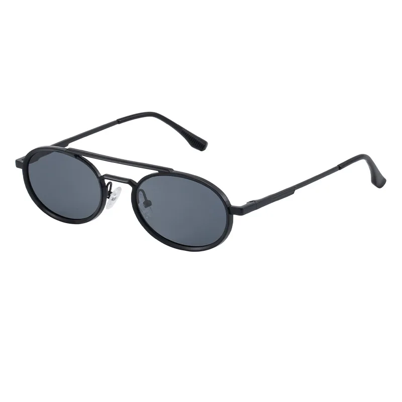 

2025 Small Oval Metal Frame Steampunk Sunglasses For Women Luxury Brand Vintage Double Beam Shades Classic Round Punk Eyewear