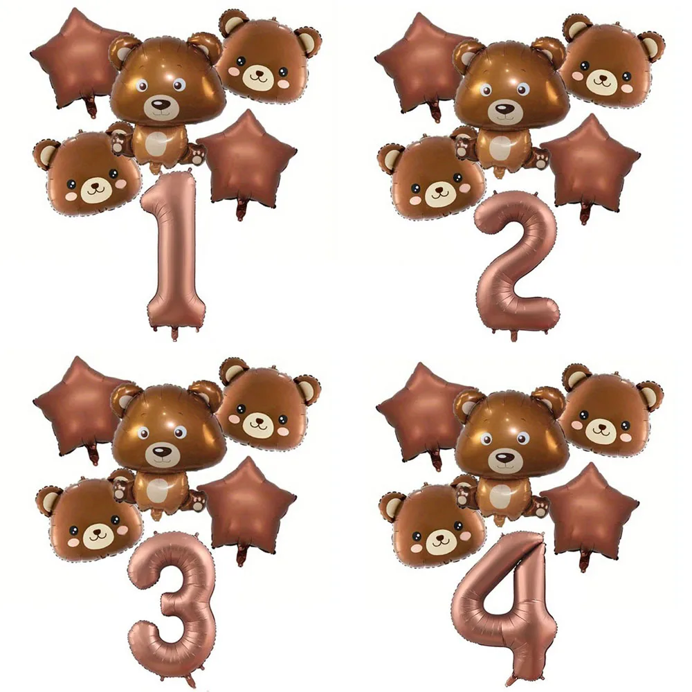 6/5 Stück Kaffee-Braunbär-Ballon-Set mit Schokoladenfarben- und Zahlenballon für Geburtstagsparty-Dekoration, Babyparty-Zubehör