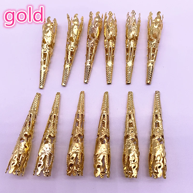 30pcs / Lot 42 X8mm Gold Colour Caps Bead Hollow Out Flower Bugle Filigree Bead End Cap Cone Jewelry Making Components Finder