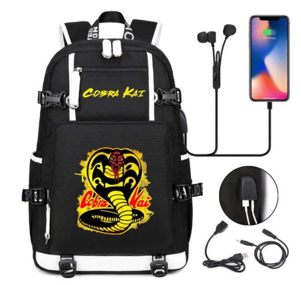 Cobra Kai School Bags Women Men Backpacks Laptop Travel Bags Multifunction USB Charging Backpack Mochila