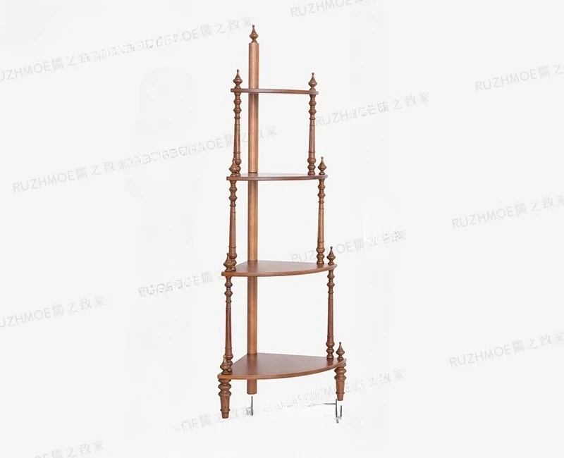 

Four-layer corner shelf retro solid wood living room corner multi-layer wooden bookcase