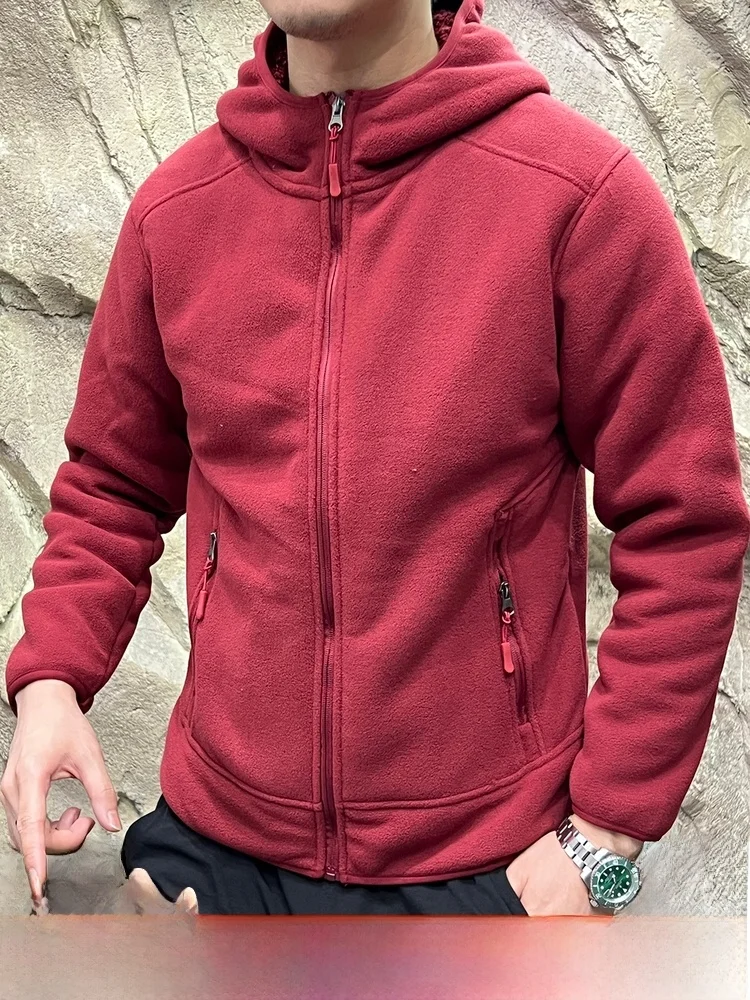 

Warm Fce Lined Thiened Hooded Jaet for Men And Women Outdoor Autumn Winter Coat Stand Fit Youth Faion Wool Material