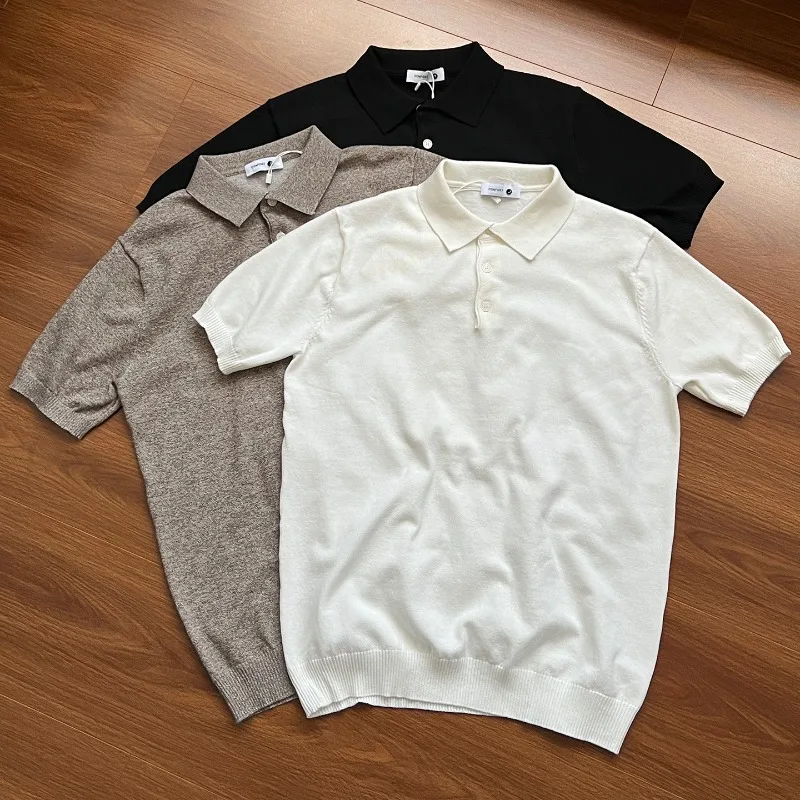 

2026 Knitted Short-sleeved Top Commuter Casual Shoulder POLO Shirt Loose T-shirt Men and Women Spring and Summer New